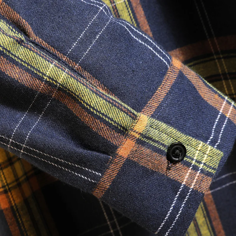 

100% Cotton Flannel Men's Plaid Shirt Slim Fit Spring Autumn Male Casual Long Sleeved Striped Shirts Soft Comfortable Shirts 5XL