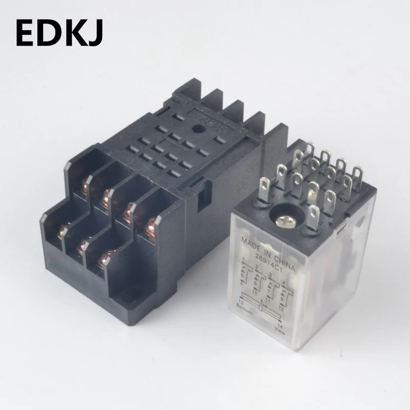 

1set small Electromagnetic relay MY4NJ Power Relay DC12V AC110V DC24V AC220V 14 pins + Base Mini relay Coil 4NO 4NC DIN Rail