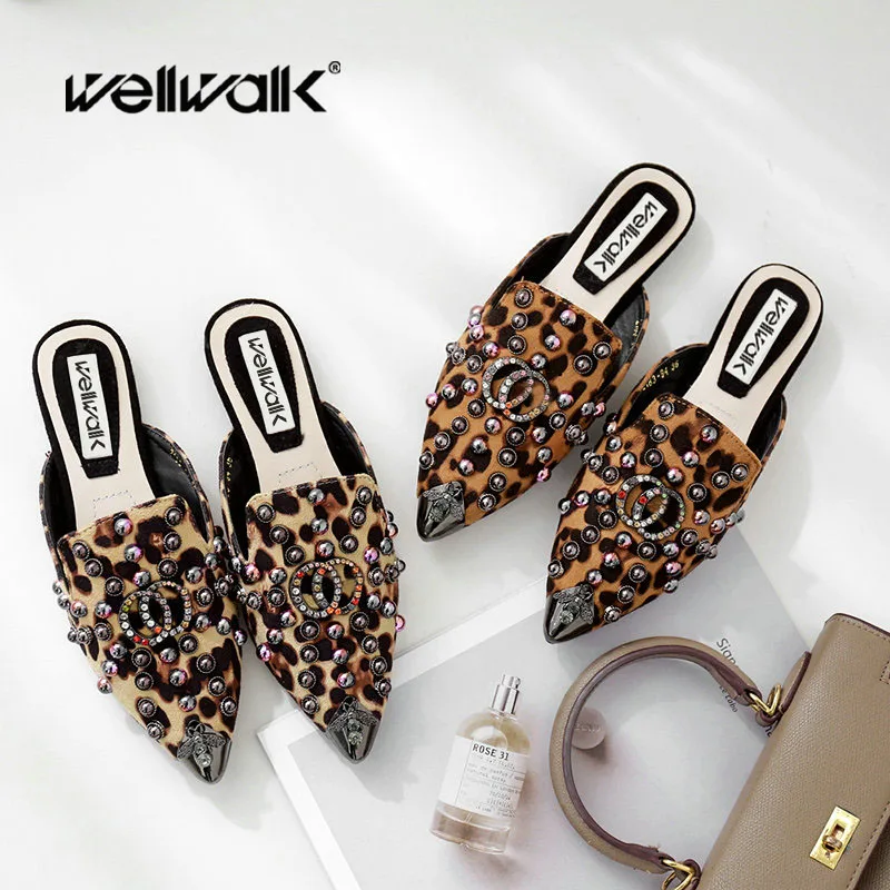WELLWALK/обувь с острым носком Женская обувь на плоской подошве Женские леопардовые