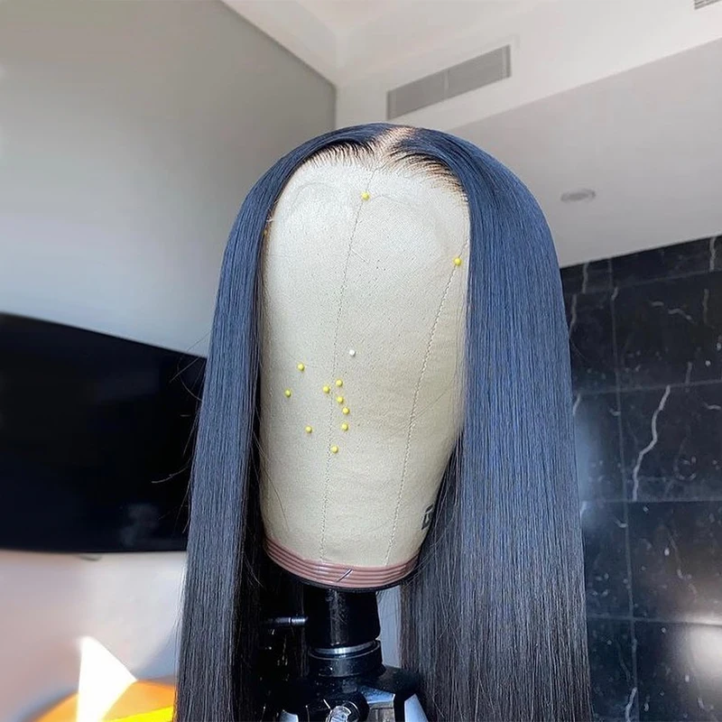 

Middle Part 24Inch Silky Straight Natural Hairline Remy Black 13x4 Lace Front Wig With Baby Hair Human Hair Wig For Women Daily