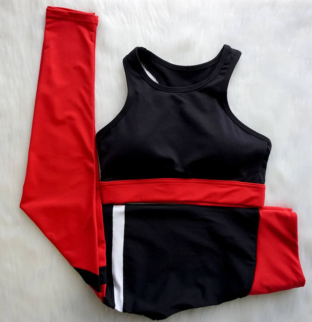 

Yoga Set For Fitness Woman New Stripe Patchwork Fitness Wear 2 Piece Suits Slimming Sportswear Gym Clothes Suit For Yoga Female