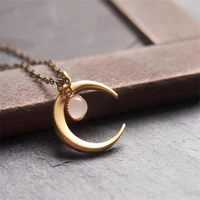 ethnic style golden moon moonstone pendant necklace bohemian fashion womens necklace wedding engagement jewelry accessories
