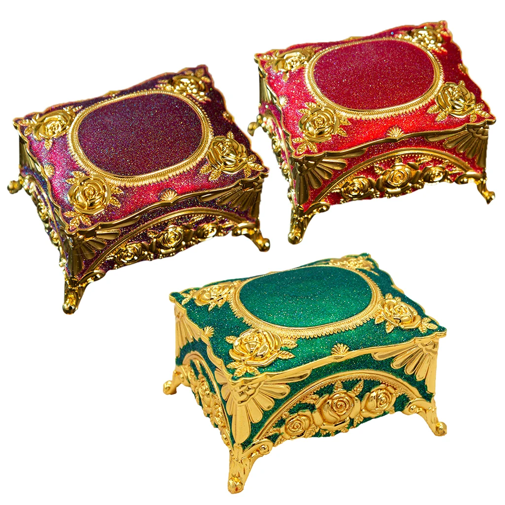 

Retro Style Storage Box Vintage Style Engraved Zinc Alloy Trinkets Organizer Case Vintage Style Jewelry Container