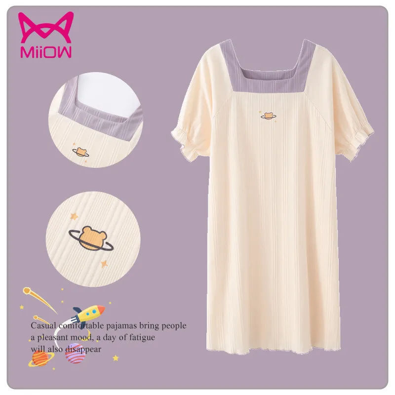 

Пижама женская хлопковая с коротким рукавом, ночная рубашка в стиле милой сказочной принцессы, с изображением кошек, весна-лето