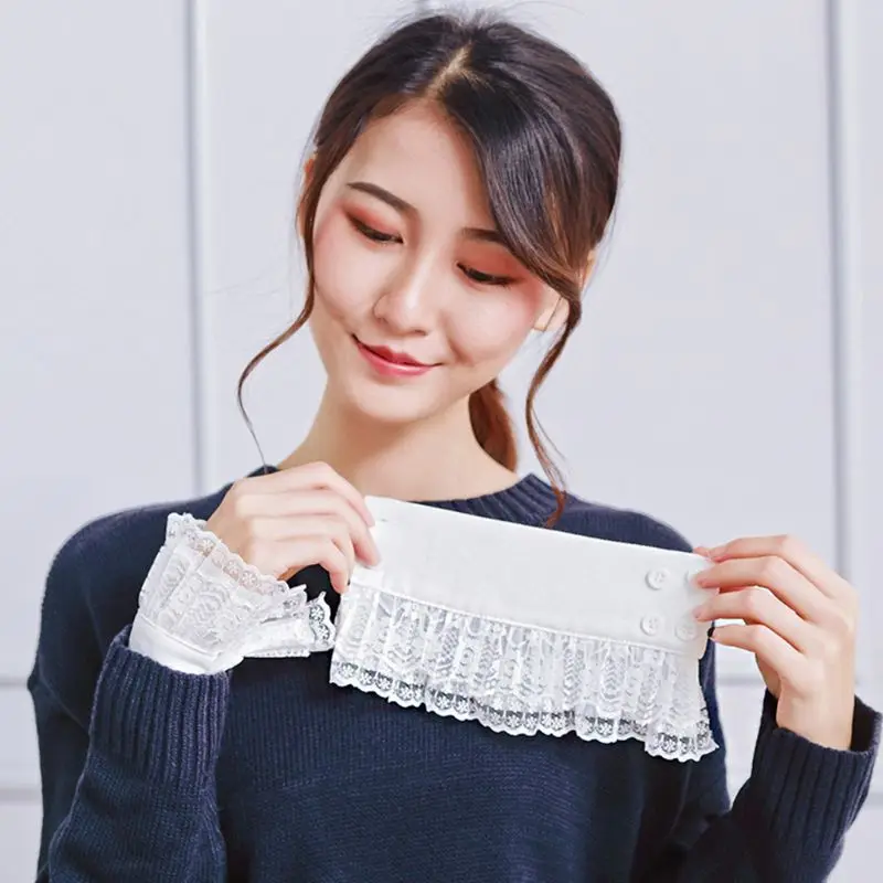 

2Pcs/Pair Women Girls Decorative Chiffon Fake Flare Sleeves Floral Lace Pleated Ruched False Cuffs Apparel Wrist Warmers With