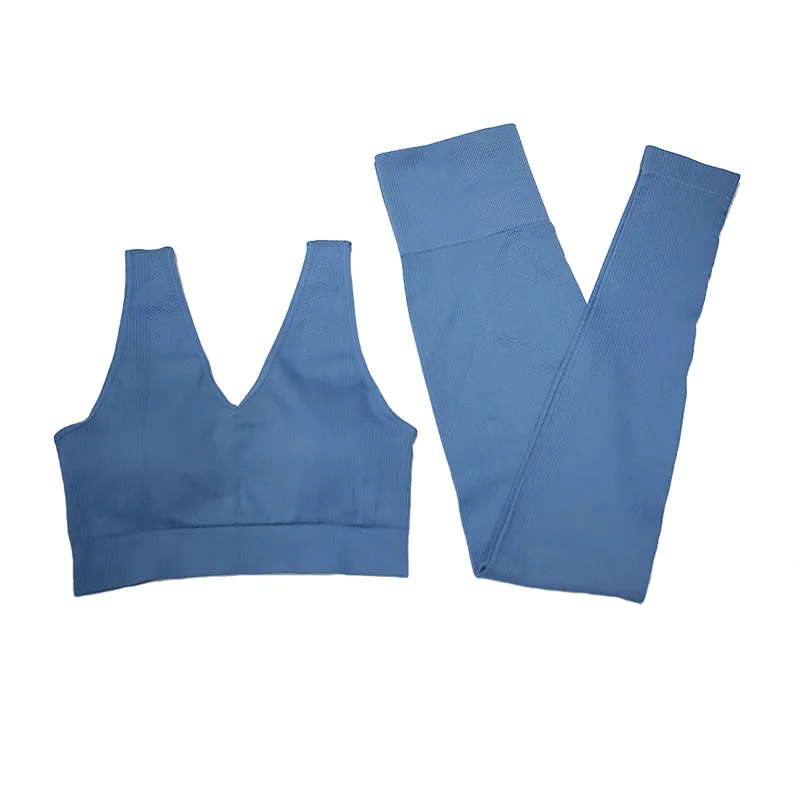 Dark Blue Бесшовный комплект для йоги из 2 предметов, леггинсы+ топы, бюстгальтеры, комплекты для спортзала, женский спортивный комплект для фитнеса, спортивный костюм для йоги, тренировочная одежда для женщин L - Цвет: Dark Blue