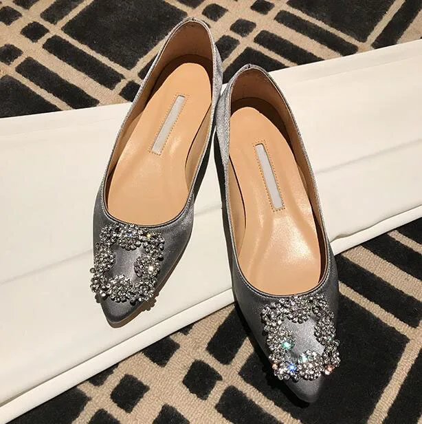 Zapatos planos con hebilla de cristal para mujer primavera otouno lujo marca Punta puntiaguda zapatos mocasines d| |