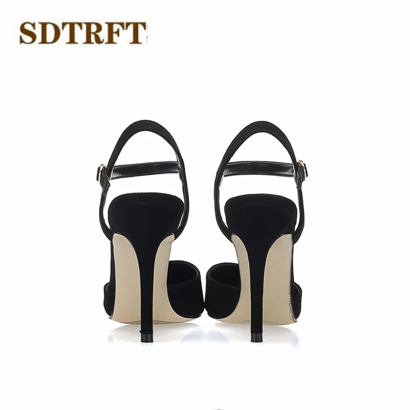 SDTRFT Summer Pumps Buckle shoes woman 10cm Thin high heels zapatos mujer sexy Crossdresser Stiletto Pointed Toe Flock Sandals | Обувь
