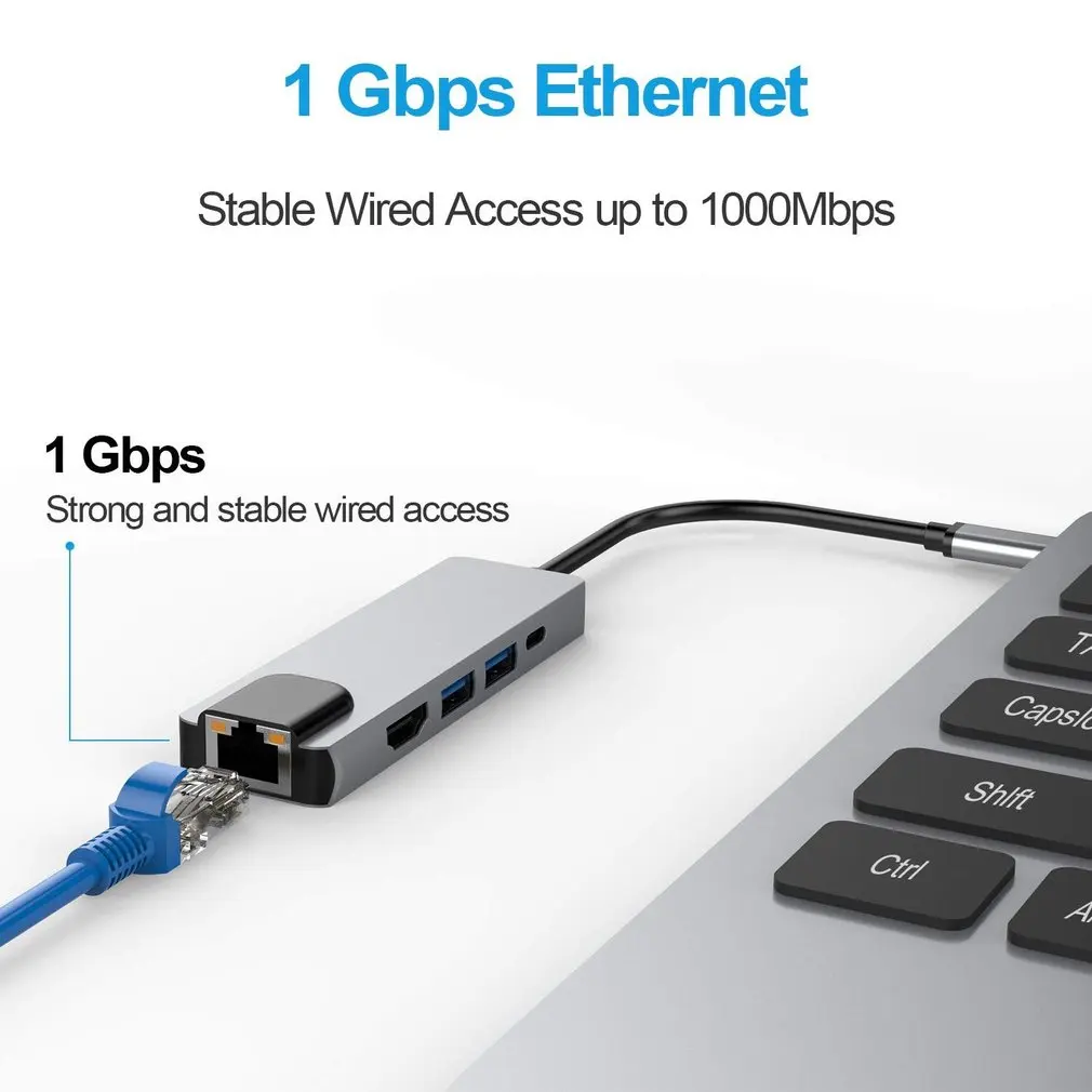 Концентратор USB type C адаптер док станция с 4K HDMI PD RJ45 Ethernet Lan зарядка
