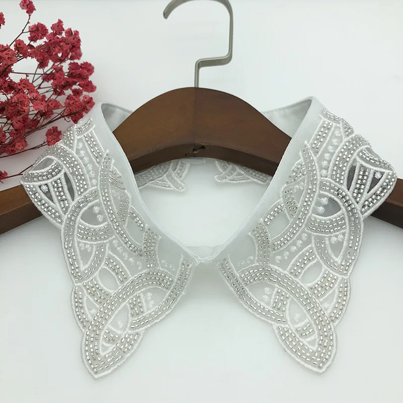 

2021 Women Party Blouse Tops Fake Collar Handmade Beading Shirt Detachable Collar Black/white Female Necklace False Collars
