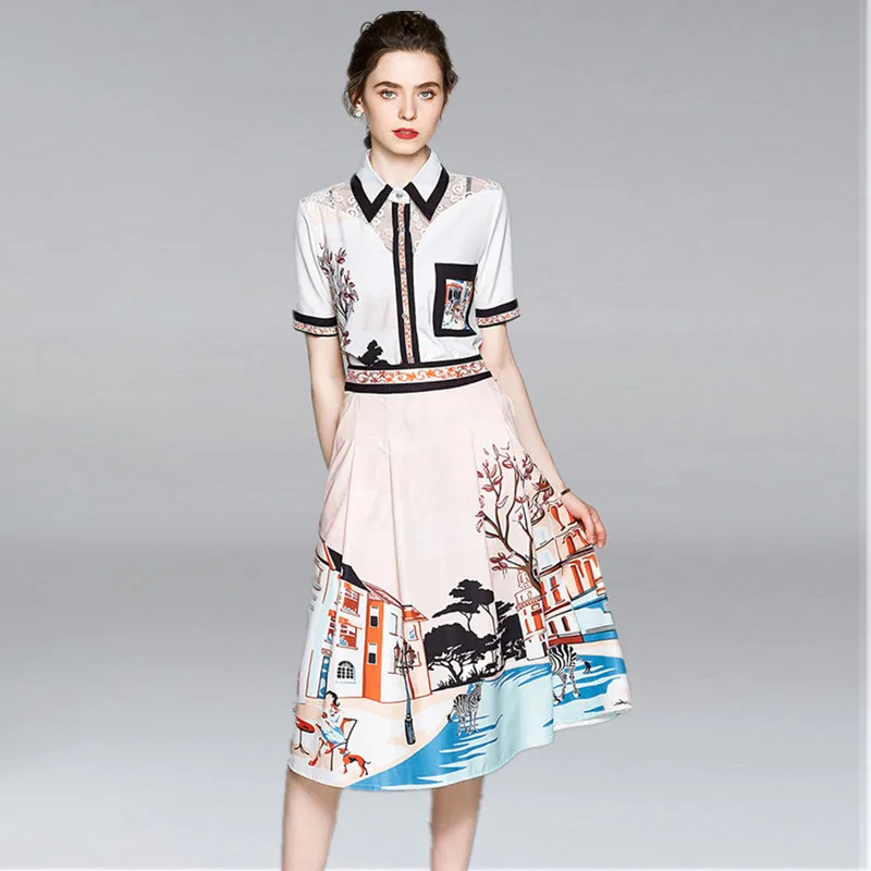 

Женский офисный костюм из двух предметов, элегантная юбка контрастных цветов с принтом и высокой талией