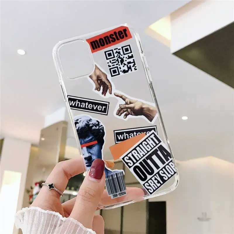 

Retro stitching sticker style fashion Phone Case Transparent for iPhone 11 12 mini pro XS MAX 8 7 6 6S Plus X 5S SE XR 2020