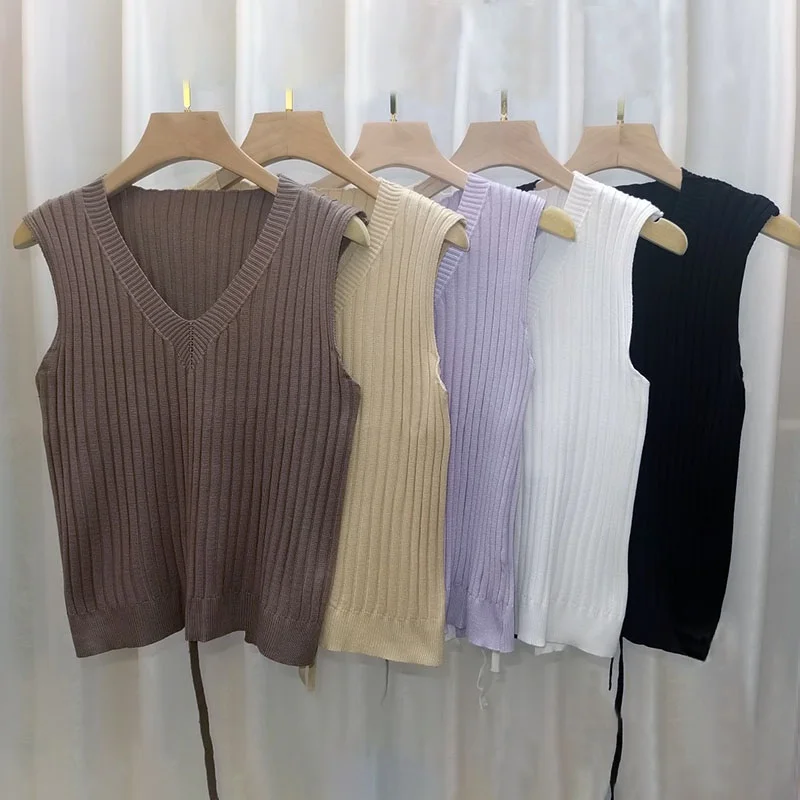 

Autumn Winter Sweaters Vest Women Lace Up Sleeveless Outer Wear Female Knitted Vest Cozy Indie Clothes Soft Chaleco Punto Mujer