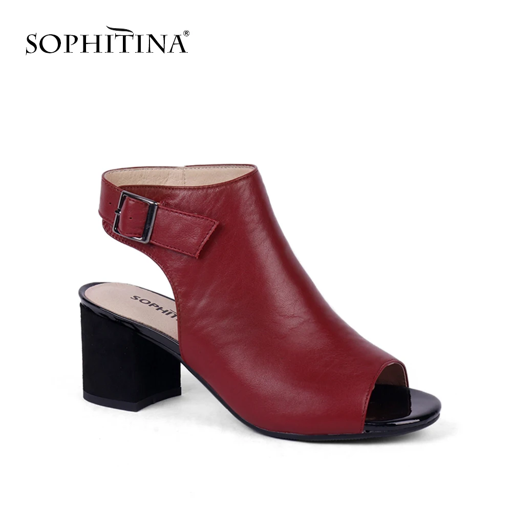 SOPHITINA/модные босоножки с пряжкой; высокое качество; удобная обувь с круглым носком и ремешком сзади; однотонные женские босоножки на квадратном каблуке; X12