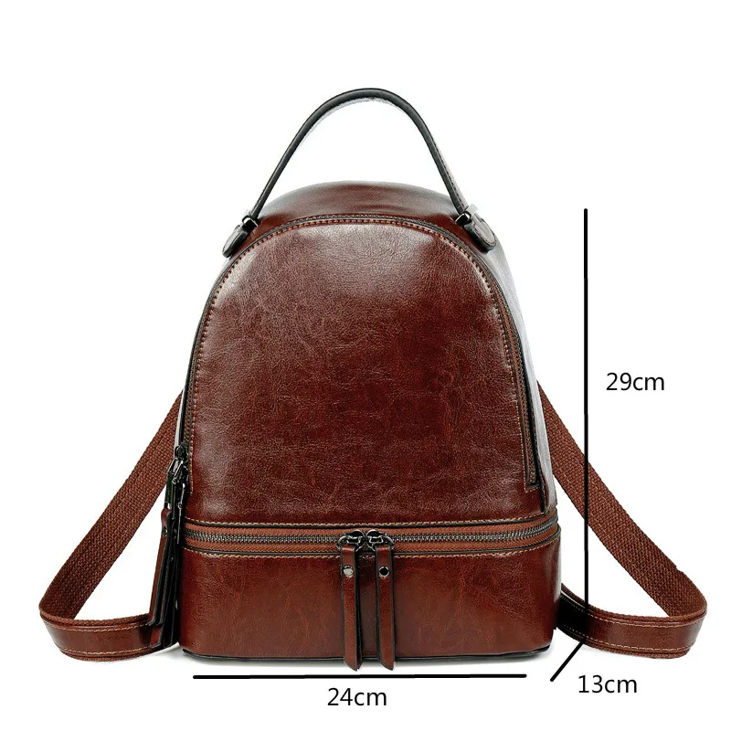 

Johnature 2021 New Fashion Shoulder Bag Women Backpack Oil Wax Leather Cowhide Solid Color Vintage Zipper Small Travel Backpack