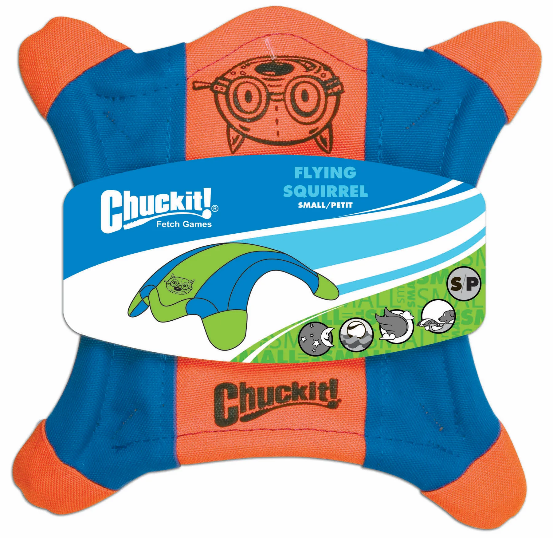 

Chuckit! Flying Squirrel Spinning Dog Toy Orange/Blue 3 Sizes Available