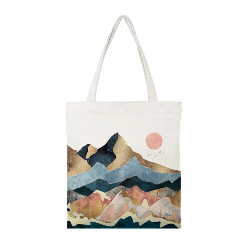 

New Ladies Eco-friendly Canvas Bag 3d Digital Printing Landscape Pattern Tote Bag Casual Couple Shoulder Bags Student School Bag