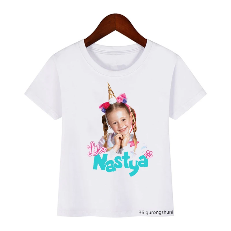 T-Shirt For Girls Lovely Like Nastya Cartoon Print Kawaii Baby Girls Tshirst Fashion Aesthetic Girls White Short-Sleeved Tops
