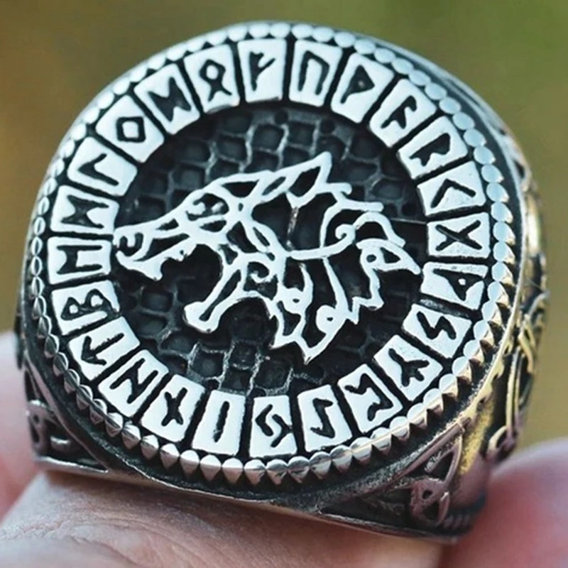 New Fashion Simple Creative Geometric Design Retro Viking Style Ring Trend Wild Hip-Hop Punk wolf Rune Men’s Nightclub Jewelry | Украшения