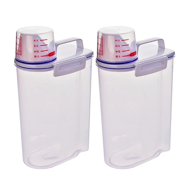 2 pcs Контейнер для крупы емкость для риса большой пищевой PP герметичный кремниевый уплотнитель мука, сахар сухой прозрачный мерный стаканчик кухонные этикетки крышки - Цвет: 2 pcs