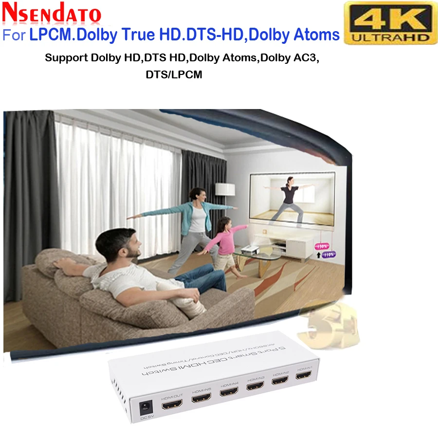 4K * 2k 5 в 1 выход HDR HDMI адаптер переключатель портов Smart CEC таймер с IR Romote для Dolby DTS HD