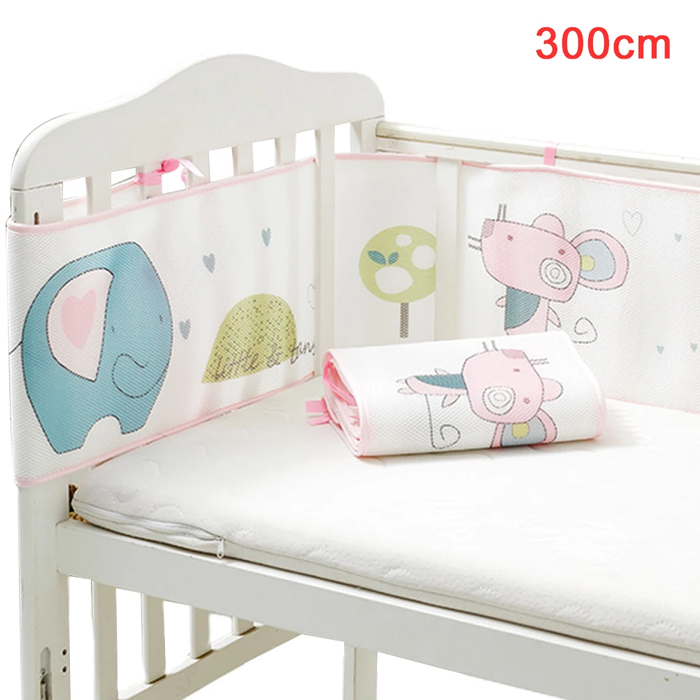 

Baby Safe Crib Bumper Protector Nursery Cartoon Printed Home Soft Cot Liner Accessories Breathable Mesh Bedroom Washable Bedding