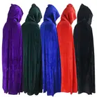 Женская и мужская однотонная бархатная накидка с капюшоном унисекс, костюм для Хэллоуина, черныйфиолетовыйкрасныйзеленыйтемно-синий