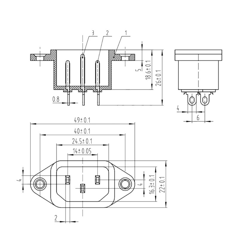 AC 250V 10A IEC320 C14 3 Pin