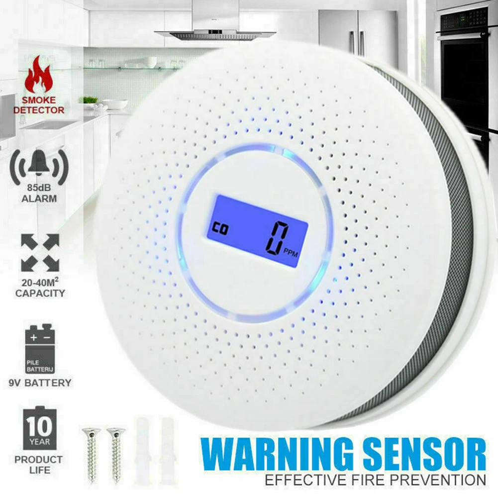 

New 2 in 1 LED Digital Gas Smoke Alarm Co Carbon Monoxide Detector Voice Warn Sensor Home Security Protection Dropship