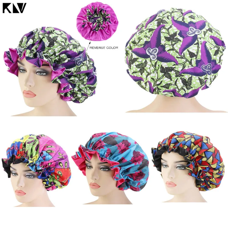

KLV женские очень большие африканские анкаровские Чепчики двухслойная атласная ночная Кепка большая волна Двусторонняя эластичная ткань