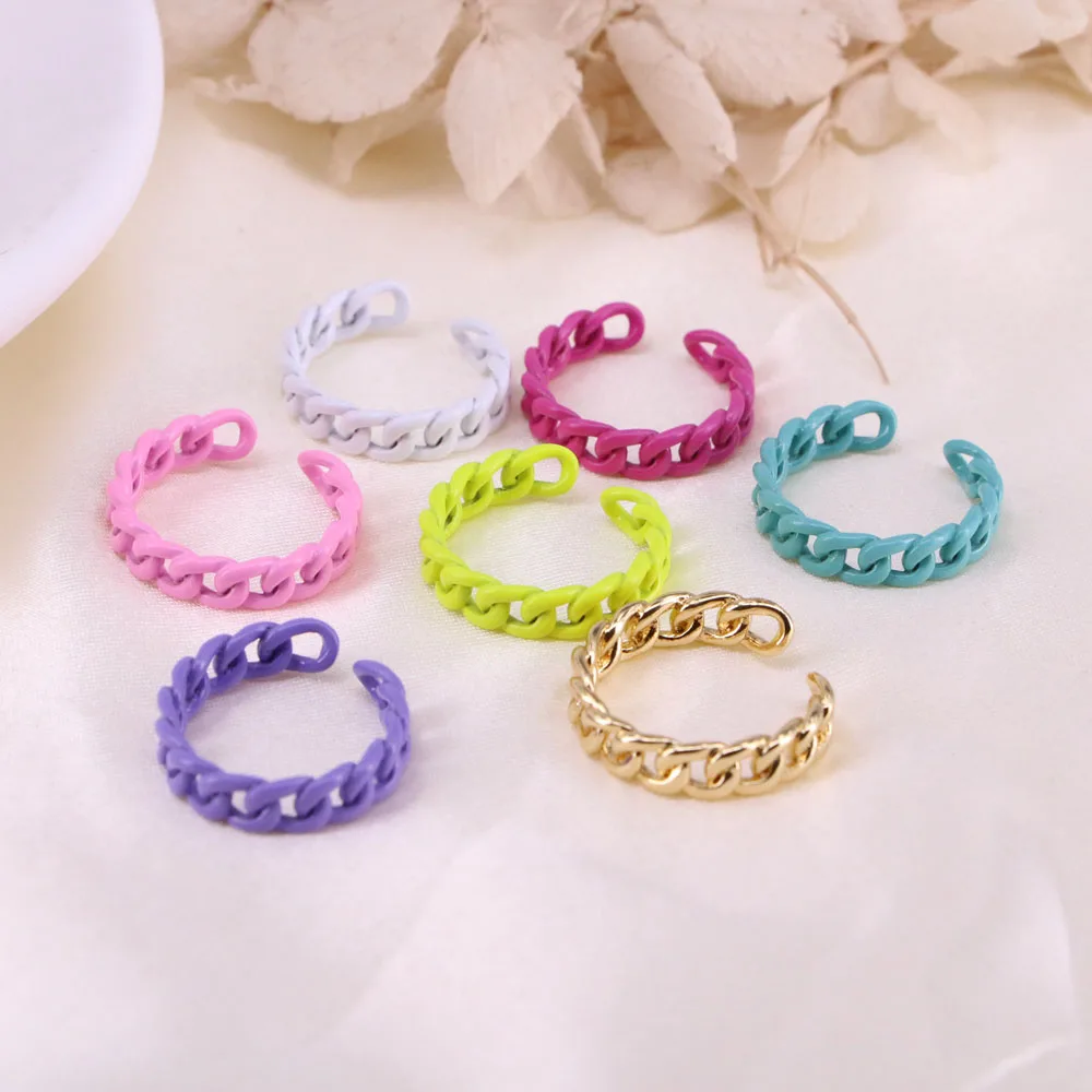 

10PCS, 2021 Summer Fashion Colorful Geometric Chain Ring Candy Color Irregular Opening Rings for Women Party Finger Jewelry