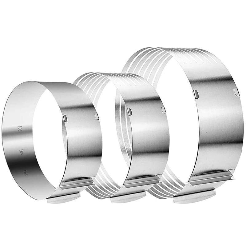 

3PCS Adjustable Cake Slicer and Cake Mold-Layer Cake Cutter Leveler Stainless Steel Cake Slicing Ring Round Mousse Mould