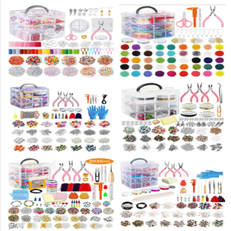 

Glass Seed Beads Kit, Multiple Sizes Craft Seed Beads with Small Pony Beads, Beading Hoop Earring and Other Accessories