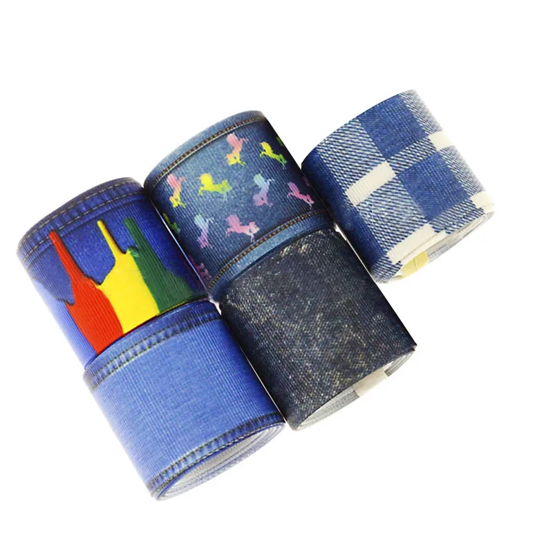 

5 ярдов 50 мм джинсовая ткань Grosgrain лента для Diy аксессуары для волос подарочная упаковка Одежда Швейные украшения материалы