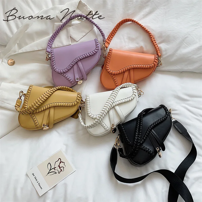 

2020 New Fashion Saddle Women Bag One Shoulder Handle Trend Casual Hasp Zipper PU Material Polyester Inside Lock Ornament Bag