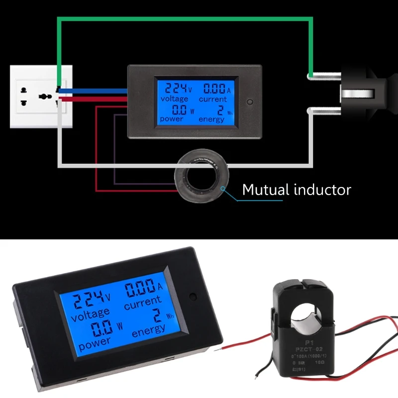 

AC 80-260V 100A Voltage Current Watt Power Energy Meter PZEM-061 with Split CT