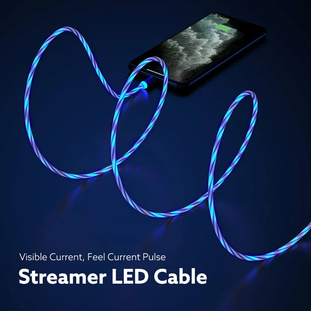 FLOVEME Streamer charging cable for Apple/Type-C/micro 3in1 cstreamer LED cadle samsung huawei xiaomi iphone 11pro Charge | Мобильные