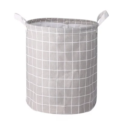 grey grid Круглая грязная корзина для белья складная корзина для хранения белья для детских игрушек грязная одежда - Цвет: grey grid