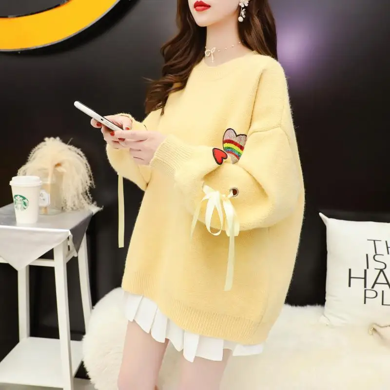 

2021 Women Winter Print Knitted Sweater Female Loose Elegant Pullovers Ladies Long Sleeve Fashion Warm Sweaters Streetwear H270