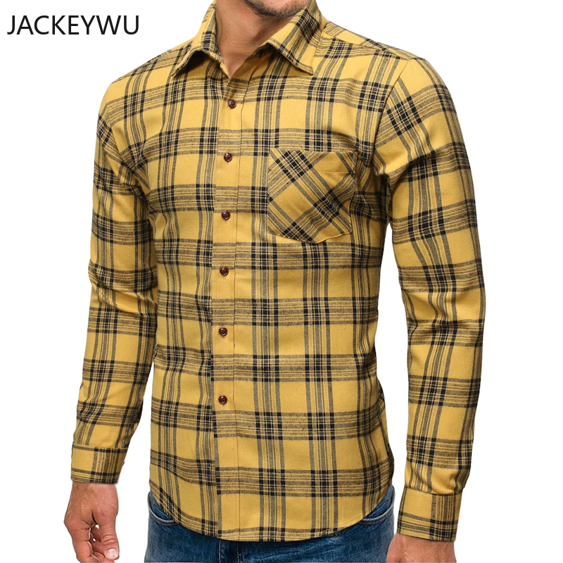 Брендовая рубашка с отворотом для мужчин 2019 осенние фланелевые рубашки в клетку