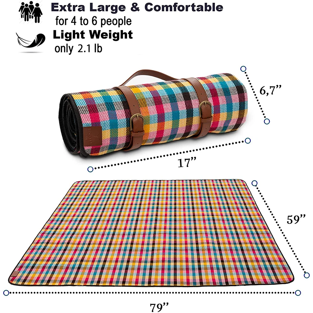 

Picnic Blanket Waterproof Extra Large - Summer Multi Color Sand Proof Beach Blanket - 3 Layers Foldable Mat for Outdoor Picnics