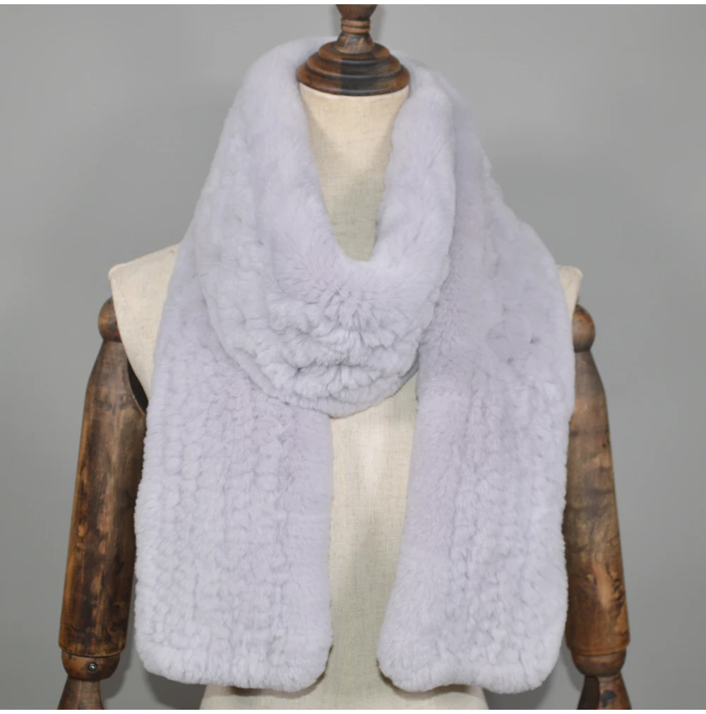 Winter Long Style Women Real Rex Rabbit Fur Scarf Rex Rabbit Fur Warm Soft Ring Scarfs High Quality Knit Rabbit Fur Scarves