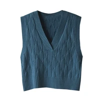 blue cottagecore knitted sweater vest women 2021 new fashion v neck loose casual sweater vest spring autumn vintage streetwear