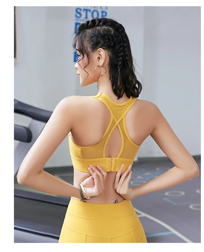 

Beautiful back shockproof sports underwear women gather fixed buckle yoga vest integrated running fitness bra bra
