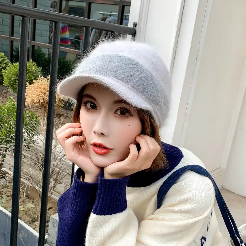 

Kagenmo Cute Hair Balls Knitted Winter Wool Cap New Female Wild Rabbit Fur Cap Casual Women Knit Rabbit