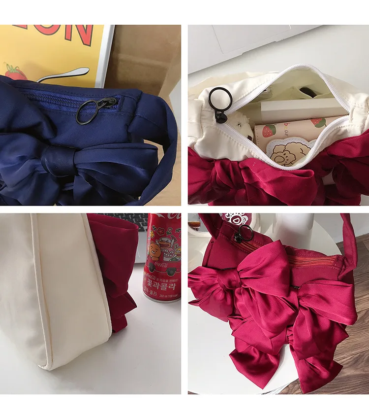 

Retro Design Ladies Bowknot Shoulder Armpit Bags Vintage Satin Women Underarm Bag Fashion Solid Color Female Tote Purse Handbags