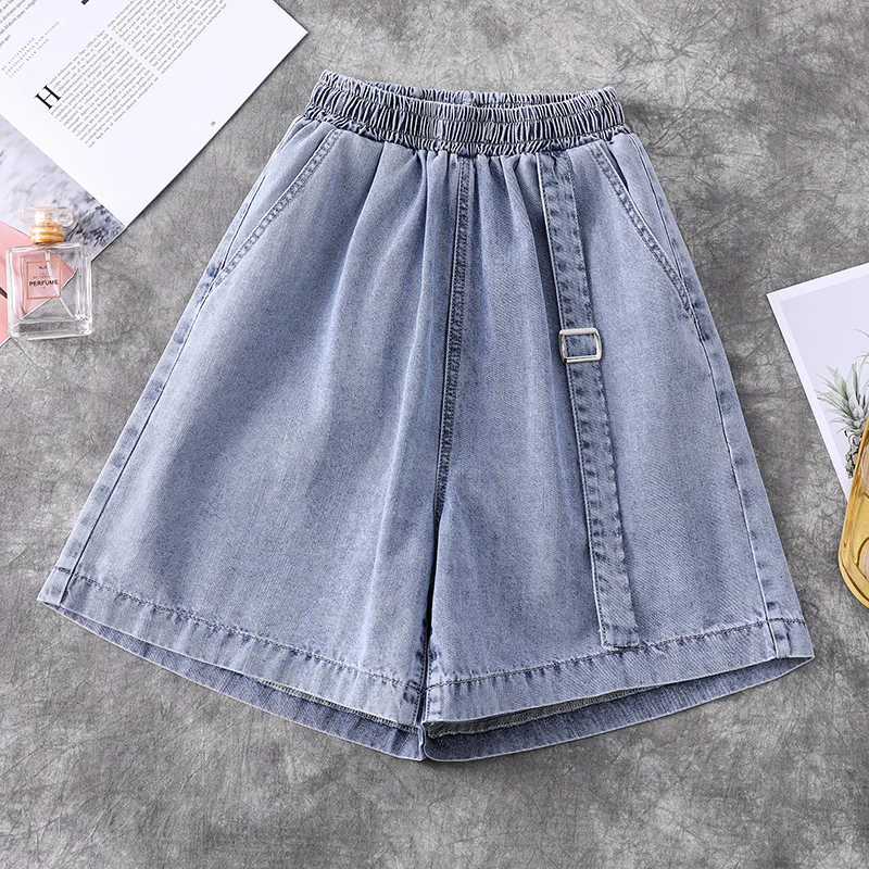 

Elastic Waist Wide-Legged Denim Plus Size 5Xl Large Fashion Zevity Basic High Waist Summer Women'S Casual Clothing Shorts 2021
