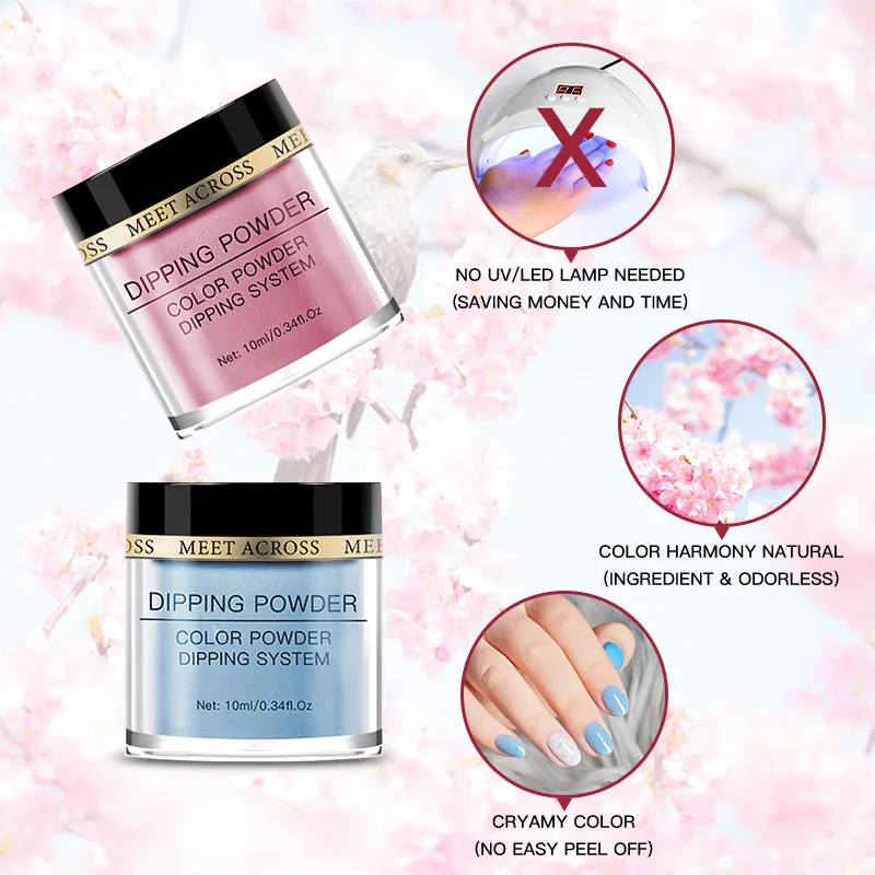 MEET ACROSS Dipping Powder Set Nail Art Brush Tools For DIY Manicure Powders Soak Off Base Top Coat Activator Kit | Красота и