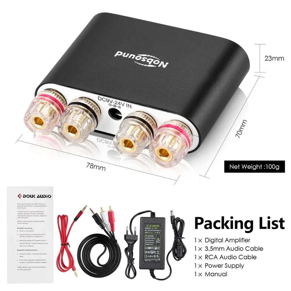 With Power Supply Nobsound Hi-Fi Цифровые усилители стерео мини DSP Bluetooth 5,0 домашний аудио Настольный усилитель мощности 50 Вт* 2 черный - Цвет: With Power Supply