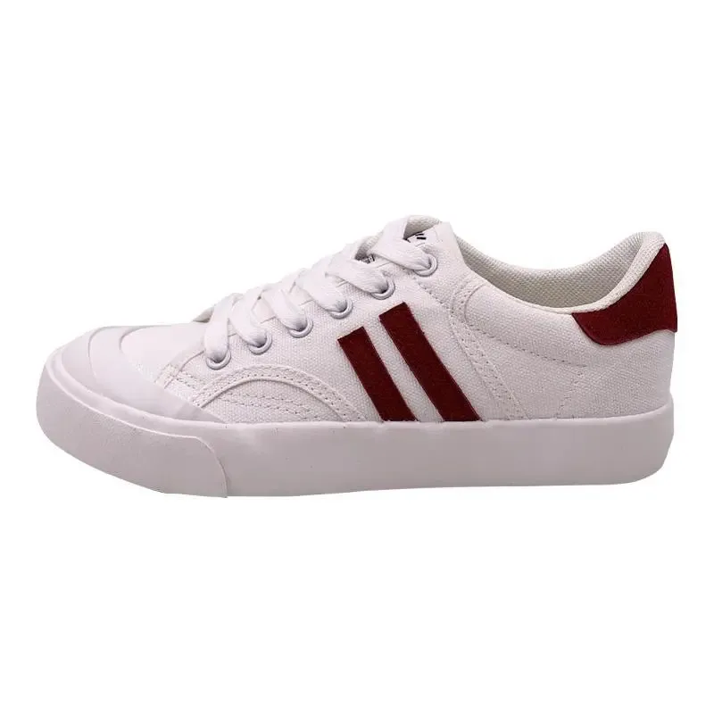 

White Red Lace-up Womans Flat Canvas Shoes Fashion Non-Slip Light Sports Shoes Retro Shallow Comfortable Casual Vulcanized Shoes